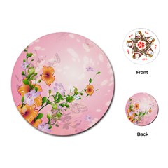 Beautiful Flowers On Soft Pink Background Playing Cards (round) 