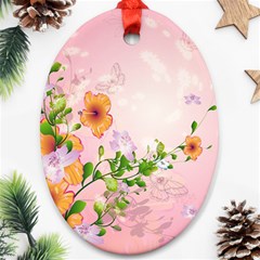 Beautiful Flowers On Soft Pink Background Oval Ornament (two Sides)