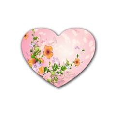 Beautiful Flowers On Soft Pink Background Heart Coaster (4 Pack) 