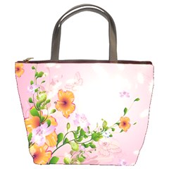 Beautiful Flowers On Soft Pink Background Bucket Bags by FantasyWorld7