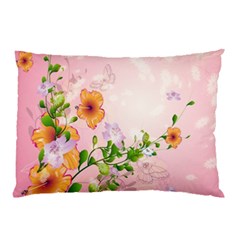 Beautiful Flowers On Soft Pink Background Pillow Cases by FantasyWorld7