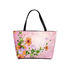 Beautiful Flowers On Soft Pink Background Shoulder Handbags