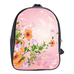 Beautiful Flowers On Soft Pink Background School Bags(large) 