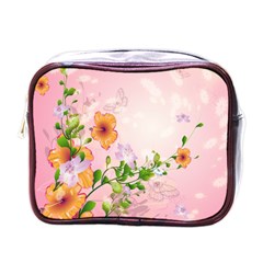 Beautiful Flowers On Soft Pink Background Mini Toiletries Bags