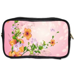 Beautiful Flowers On Soft Pink Background Toiletries Bags