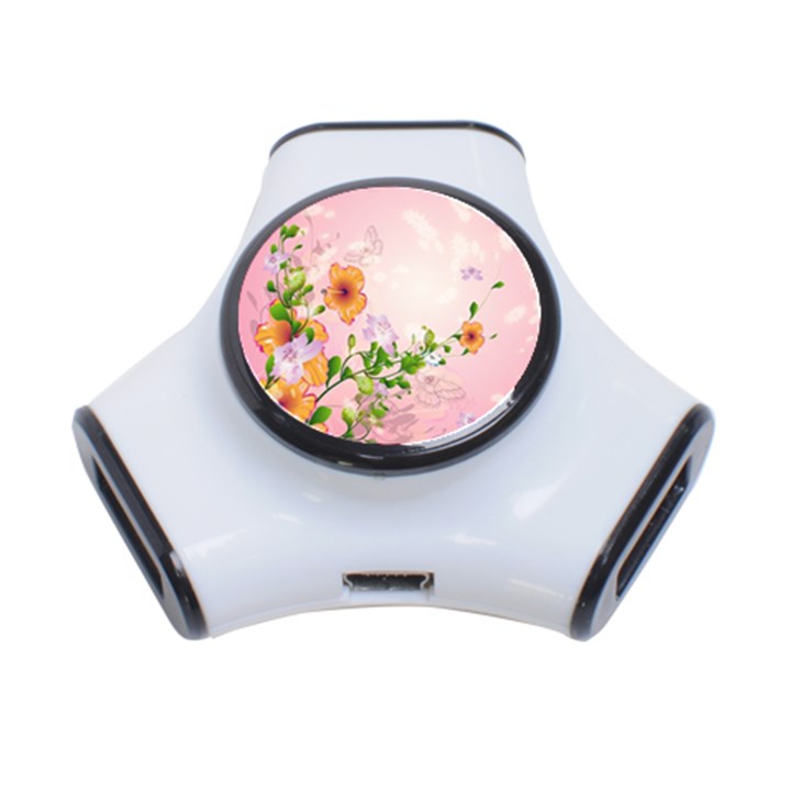 Beautiful Flowers On Soft Pink Background 3-Port USB Hub