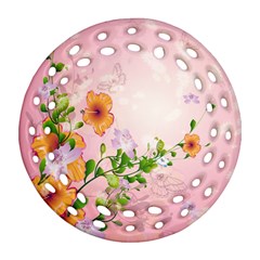 Beautiful Flowers On Soft Pink Background Ornament (round Filigree) 