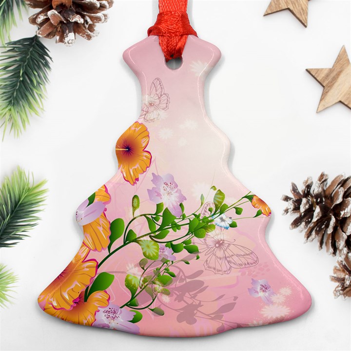 Beautiful Flowers On Soft Pink Background Ornament (Christmas Tree)