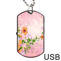 Beautiful Flowers On Soft Pink Background Dog Tag Usb Flash (one Side)