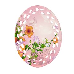 Beautiful Flowers On Soft Pink Background Ornament (oval Filigree) 