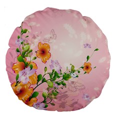 Beautiful Flowers On Soft Pink Background Large 18  Premium Round Cushions