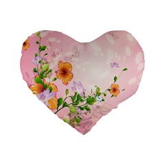 Beautiful Flowers On Soft Pink Background Standard 16  Premium Heart Shape Cushions