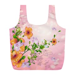 Beautiful Flowers On Soft Pink Background Full Print Recycle Bags (l) 