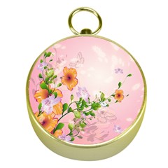 Beautiful Flowers On Soft Pink Background Gold Compasses