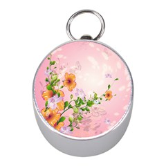 Beautiful Flowers On Soft Pink Background Mini Silver Compasses