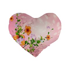 Beautiful Flowers On Soft Pink Background Standard 16  Premium Flano Heart Shape Cushions