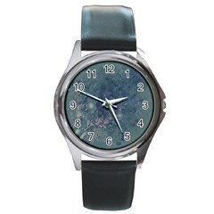 Vintage Floral In Blue Colors Round Metal Watches