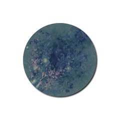 Vintage Floral In Blue Colors Rubber Round Coaster (4 Pack) 