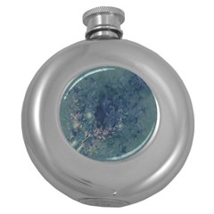 Vintage Floral In Blue Colors Round Hip Flask (5 Oz)