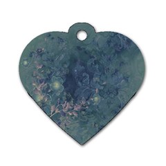 Vintage Floral In Blue Colors Dog Tag Heart (one Side)