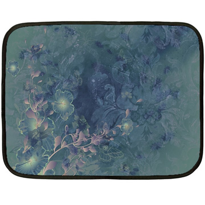 Vintage Floral In Blue Colors Fleece Blanket (Mini)