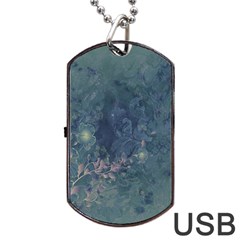 Vintage Floral In Blue Colors Dog Tag Usb Flash (two Sides) 