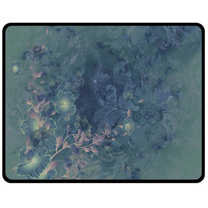 Vintage Floral In Blue Colors Double Sided Fleece Blanket (Medium) 