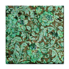 Beautiful Floral Pattern In Green Tile Coasters