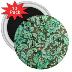 Beautiful Floral Pattern In Green 3  Magnets (10 Pack)  by FantasyWorld7