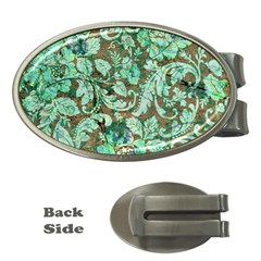 Beautiful Floral Pattern In Green Money Clips (oval) 