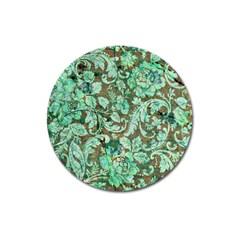 Beautiful Floral Pattern In Green Magnet 3  (round)