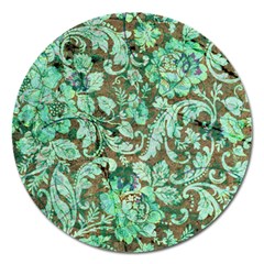 Beautiful Floral Pattern In Green Magnet 5  (round)