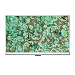 Beautiful Floral Pattern In Green Business Card Holders by FantasyWorld7