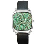 Beautiful Floral Pattern In Green Square Metal Watches Front