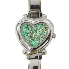 Beautiful Floral Pattern In Green Heart Italian Charm Watch