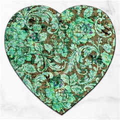 Beautiful Floral Pattern In Green Jigsaw Puzzle (heart)