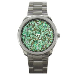 Beautiful Floral Pattern In Green Sport Metal Watches