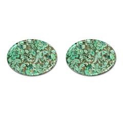 Beautiful Floral Pattern In Green Cufflinks (oval)