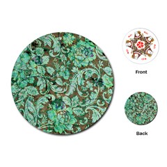 Beautiful Floral Pattern In Green Playing Cards (round) 