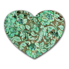 Beautiful Floral Pattern In Green Heart Mousepads