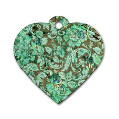 Beautiful Floral Pattern In Green Dog Tag Heart (two Sides) by FantasyWorld7