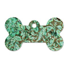 Beautiful Floral Pattern In Green Dog Tag Bone (one Side)