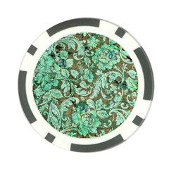 Beautiful Floral Pattern In Green Poker Chip Card Guards