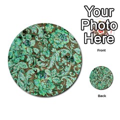 Beautiful Floral Pattern In Green Multi-purpose Cards (round) 