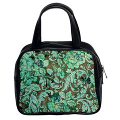 Beautiful Floral Pattern In Green Classic Handbags (2 Sides)