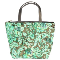 Beautiful Floral Pattern In Green Bucket Bags by FantasyWorld7