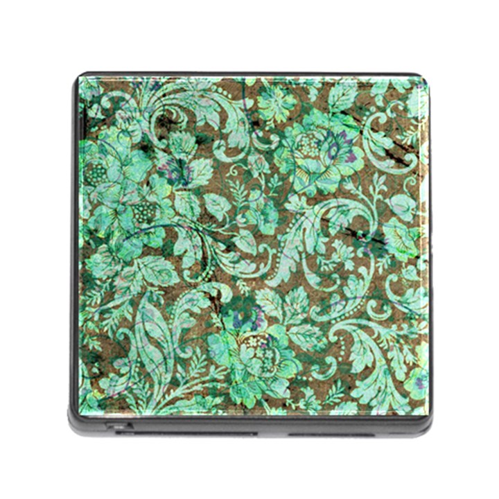 Beautiful Floral Pattern In Green Memory Card Reader (Square)