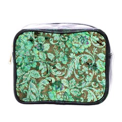 Beautiful Floral Pattern In Green Mini Toiletries Bags