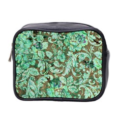 Beautiful Floral Pattern In Green Mini Toiletries Bag 2-side