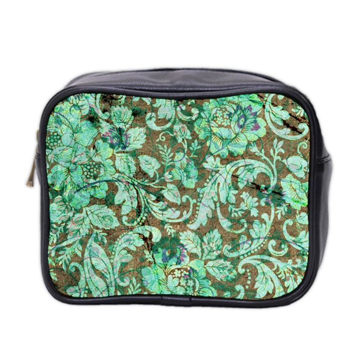 Beautiful Floral Pattern In Green Mini Toiletries Bag 2-Side